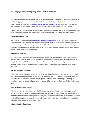 Life-Changing Benefits of Completing Opioid Addiction Treatment