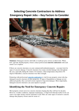 Selecting Concrete Contractors to Address Emergency Repair Jobs – Key Factors to