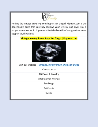 Vintage Jewelry Pawn Shop San Diego  Pbpawn.com