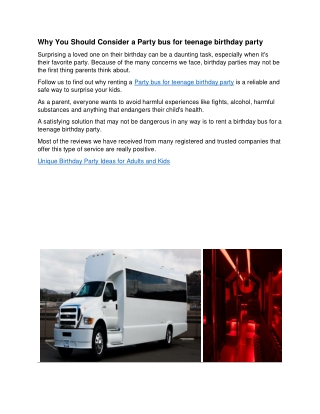 Why You Should Consider a Party bus for teenage birthday party