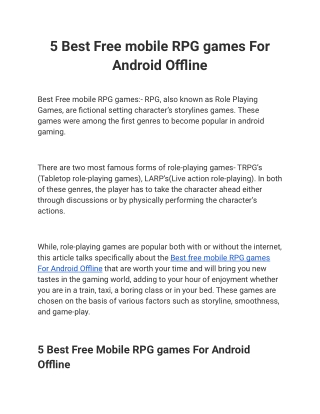 5 Best Free mobile RPG games For Android Offline