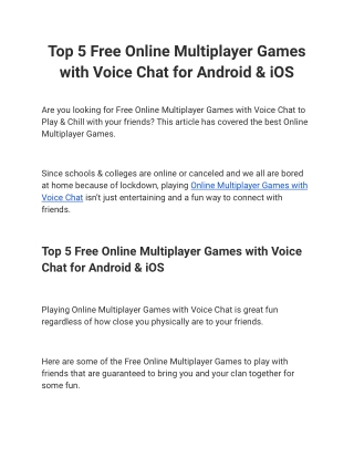Top 5 Free Online Multiplayer Games with Voice Chat for Android & iOS