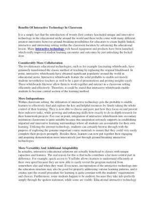 Benefits Of Interactive Technology In Classroom