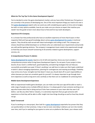 What Are The Top Tips To Hire Game Development Experts?