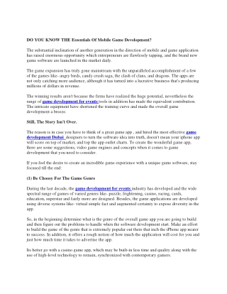 DO YOU KNOW THE Essentials Of Mobile Game Development?