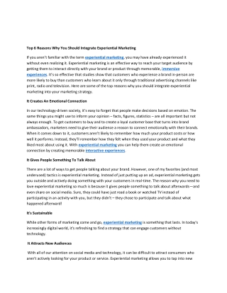 Top 6 Reasons Why You Should Integrate Experiential Marketing