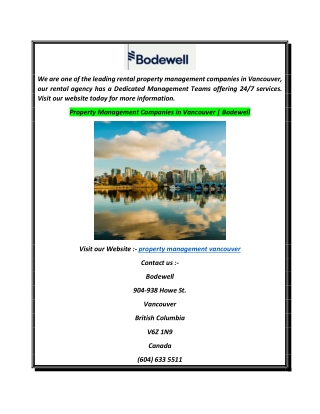 Property Management Companies in Vancouver  Bodewell