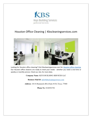 Houston Office Cleaning | Kbscleaningservices.com