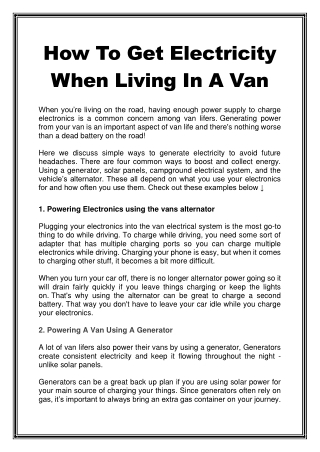 How To Get Electricity When Living In A Van