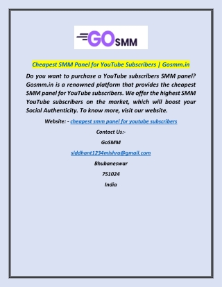 Cheapest SMM Panel for YouTube Subscribers | Gosmm.in