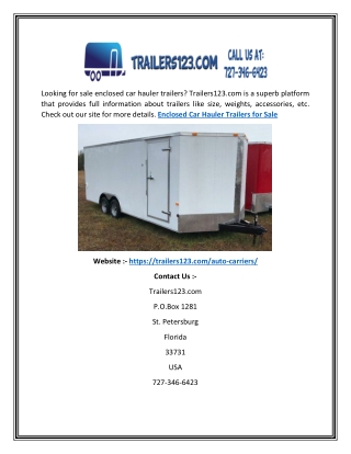Enclosed Car Hauler Trailers For Sale  Trailers123