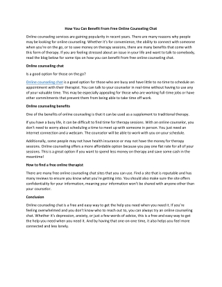 How You Can Benefit From Free Online Counseling Chat
