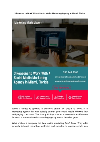 3 Reasons to Work With A Social Media Marketing Agency in Miami, Florida