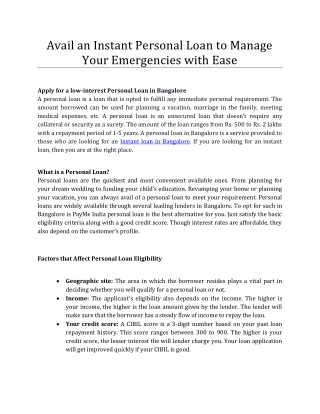 Avail an Instant Personal Loan to Manage Your Emergencies with Ease