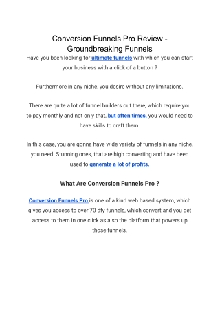 Conversion Funnels Pro Review - Groundbreaking Funnels