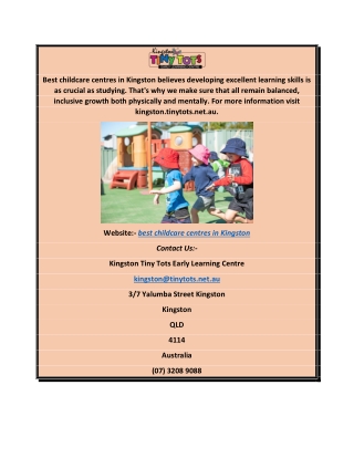 Best Childcare Centres in Kingston Kingston.tinytots.net