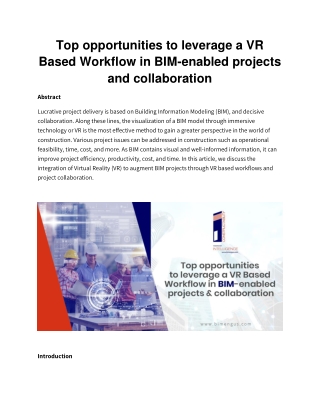 Top opportunities to leverage a VR Based Workflow in BIM enabled projects and collaboration