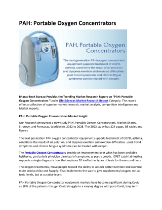 PAH Portable Oxygen Concentrators