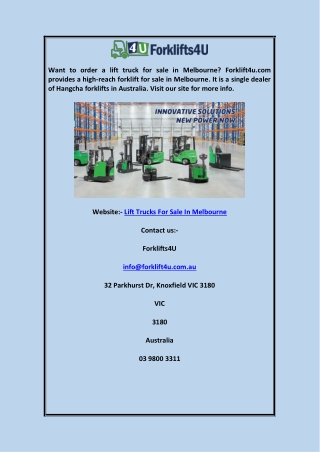 Lift Trucks For Sale In Melbourne