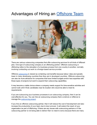 Advantages of Hiring an Offshore Team