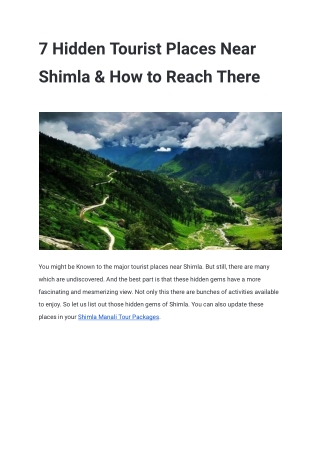 7 Hidden Tourist Places Near Shimla & How to Reach There