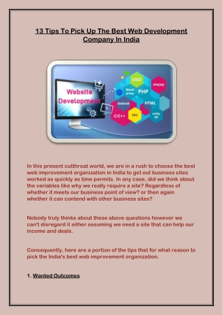 13 Tips To Pick Up The Best Web Development Company In India
