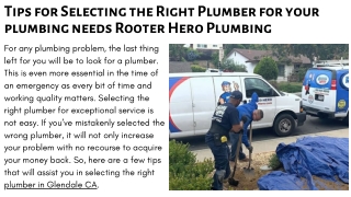 Tips for Selecting the Right Plumber for your plumbing needs Rooter Hero Plumbing