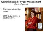 Communication Privacy Management Sandra Petronio