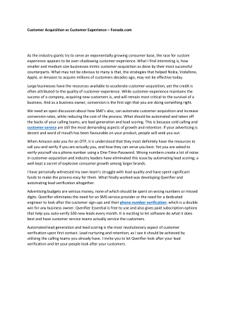 Customer Acquisition vs Customer Experience – Fonada.com