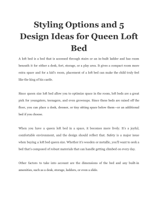 Styling Options and 5 Design Ideas for Queen Loft Bed