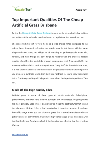 Top Important Qualities Of The Cheap Artificial Grass Brisbane