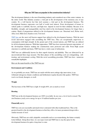 Why TMT bars are so popular in the construction industry