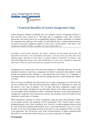 7 Essential Benefits of Instant Assignment Help