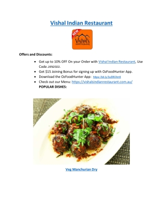 5% Off- Vishal Indian Restaurant East Gosford Menu, NSW
