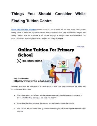 Things You Should Consider While Finding Tuition Centre