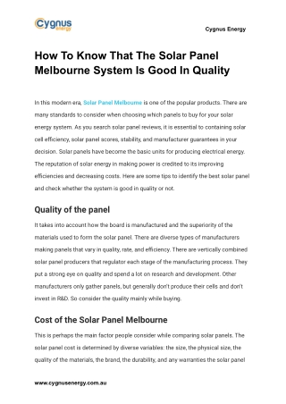 How To Know That The Solar Panel Melbourne System Is Good In Quality