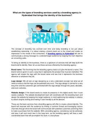 What are the types of branding services used by a branding agency in Hyderabad that brings the identity of the business