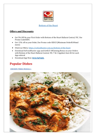 10% off - Bottom of the Heart Indian, Pizza Menu Ballarat Central,VIC