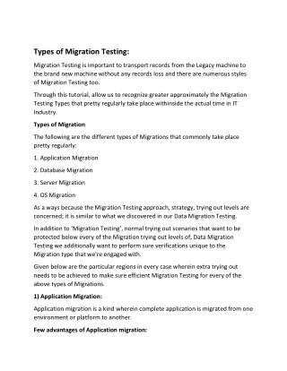 Types of Migration Testing