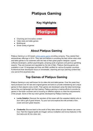 Casino Game Provider - Platipus Gaming