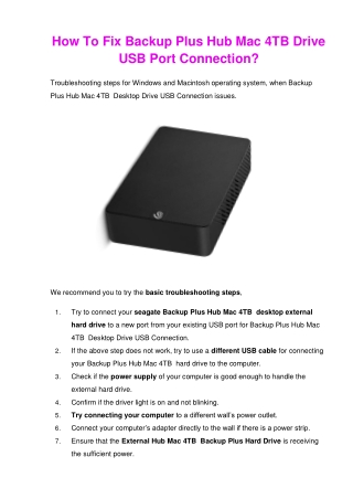 How To Fix Backup Plus Hub Mac 4TB Drive USB Port Connection?