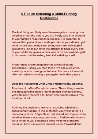 5 Tips on Selecting a Child-Friendly Restaurant