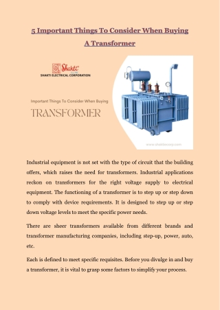 Important Things To Consider When Buying A Transformer
