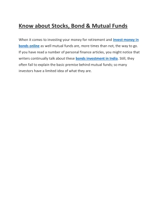 Know about Stocks, Bond & Mutual Funds
