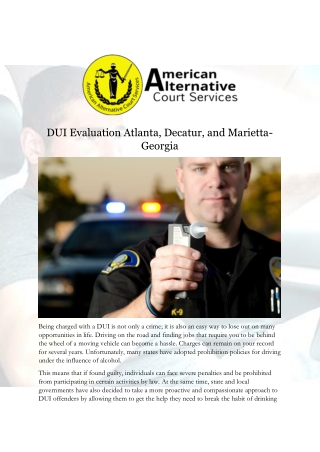 0001 DUI Evaluation Atlanta, Decatur, and Marietta- Georgia