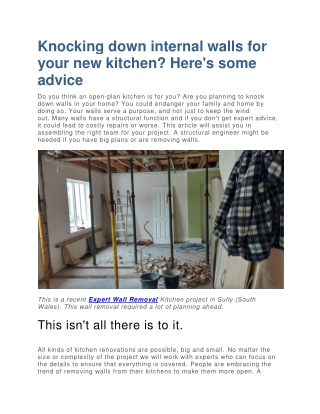 Knocking down internal walls for your new kitchen