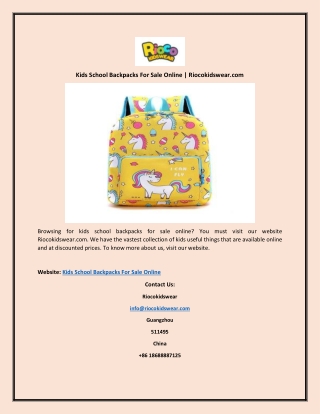 Kids School Backpacks For Sale Online | Riocokidswear.com