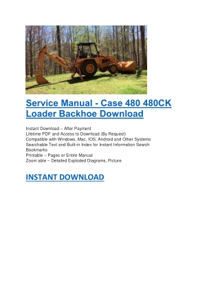 Service Manual - Case 480 480CK Loader Backhoe Download