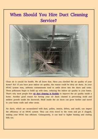 When Should You Hire Duct Cleaning Service?