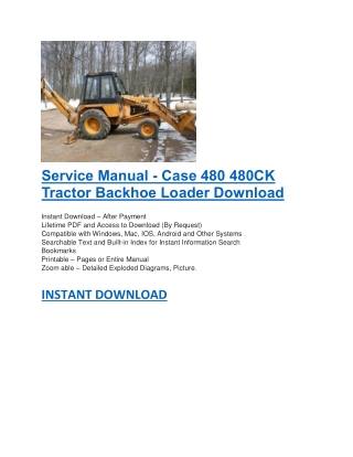 Service Manual - Case 480 480CK Tractor Backhoe Loader